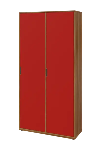 KSR6-81 P skříň šatní, 2x výsuvné ramínko, 2053x1022x400 mm, provedení pravé, ořech světlý/červená